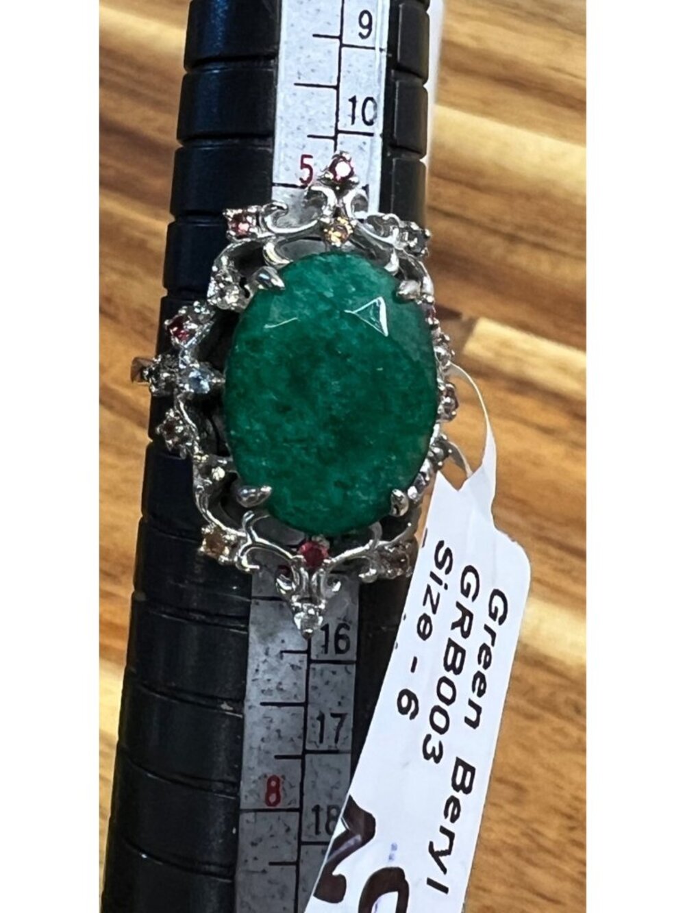 Deep green genuine Beryl stone on .925 sterling silver, size 6 - Picture 12 of 13